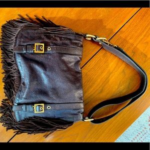 Tory Burch “Shawla” Brown Leather Fringe shoulder bag
